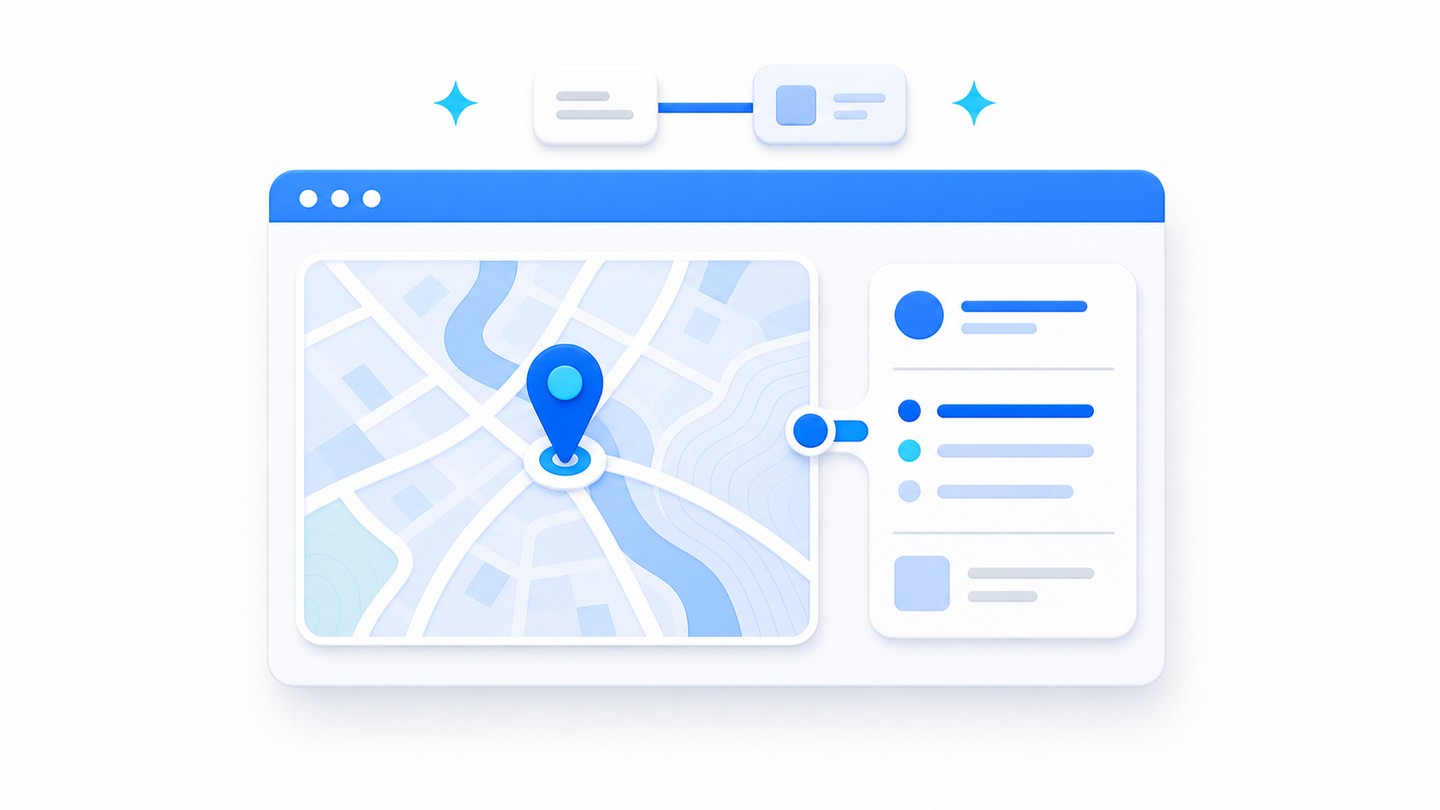 A floating map info panel hovering over a blue terrain map