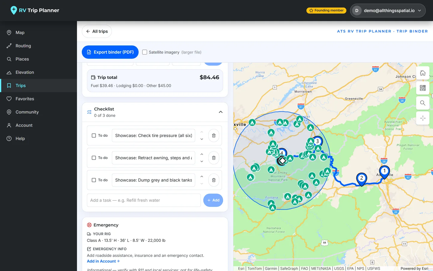 A per-trip task list with an optional RV pre-departure starter set.